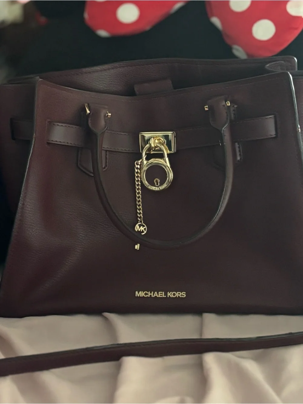 Michael Kors Burgundy Leather Satchel with Gold Hardware
